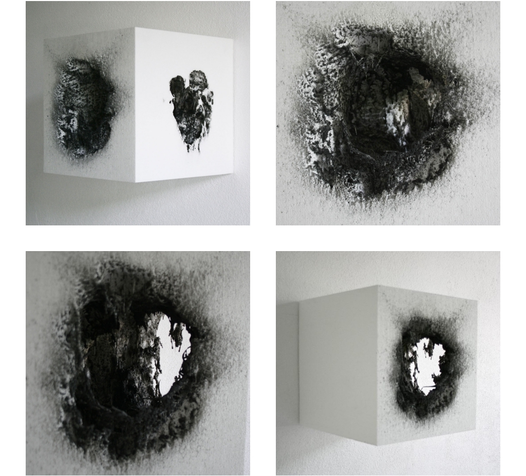 Giovanni Morbin, Antimateria cubo, 2008 - Polystyrene e polvere di metallo, 40 x 40 cm